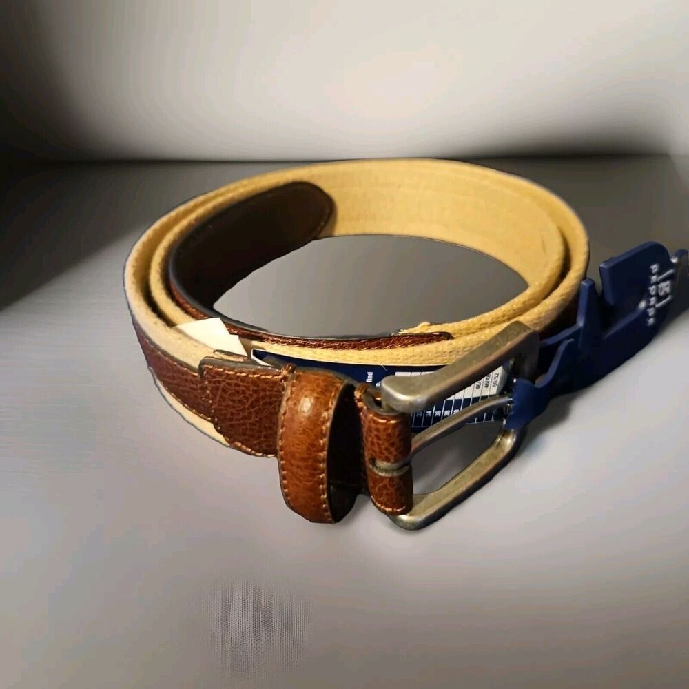 NWT George India Men's Khaki Web & Brown Leather Belt 42